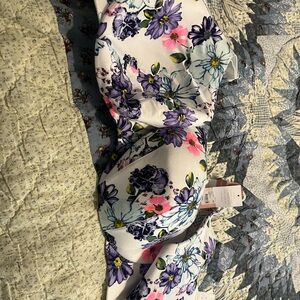 Cacique Floral Print Bra - White, Purple, Pink